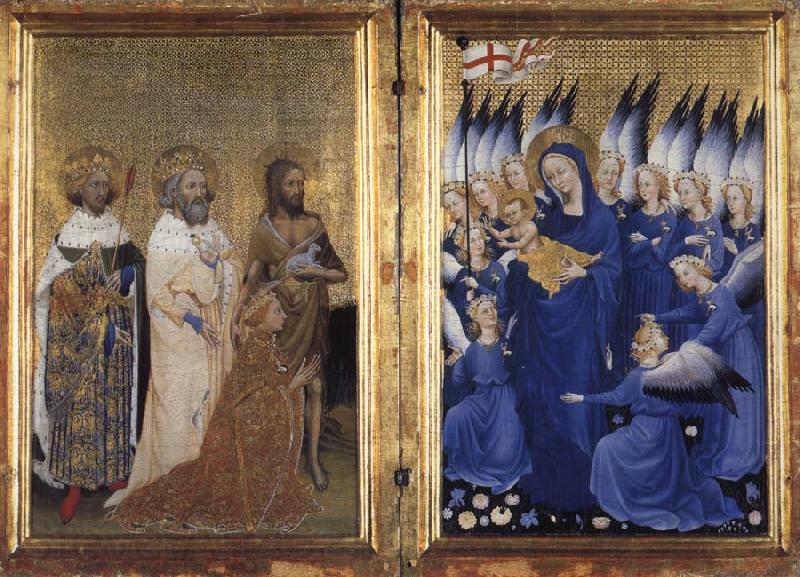 unknow artist Richard II of England presented to the Virgin and Child by his patron Saint John the Baptist and Saints Edward and Edmund Spain oil painting art